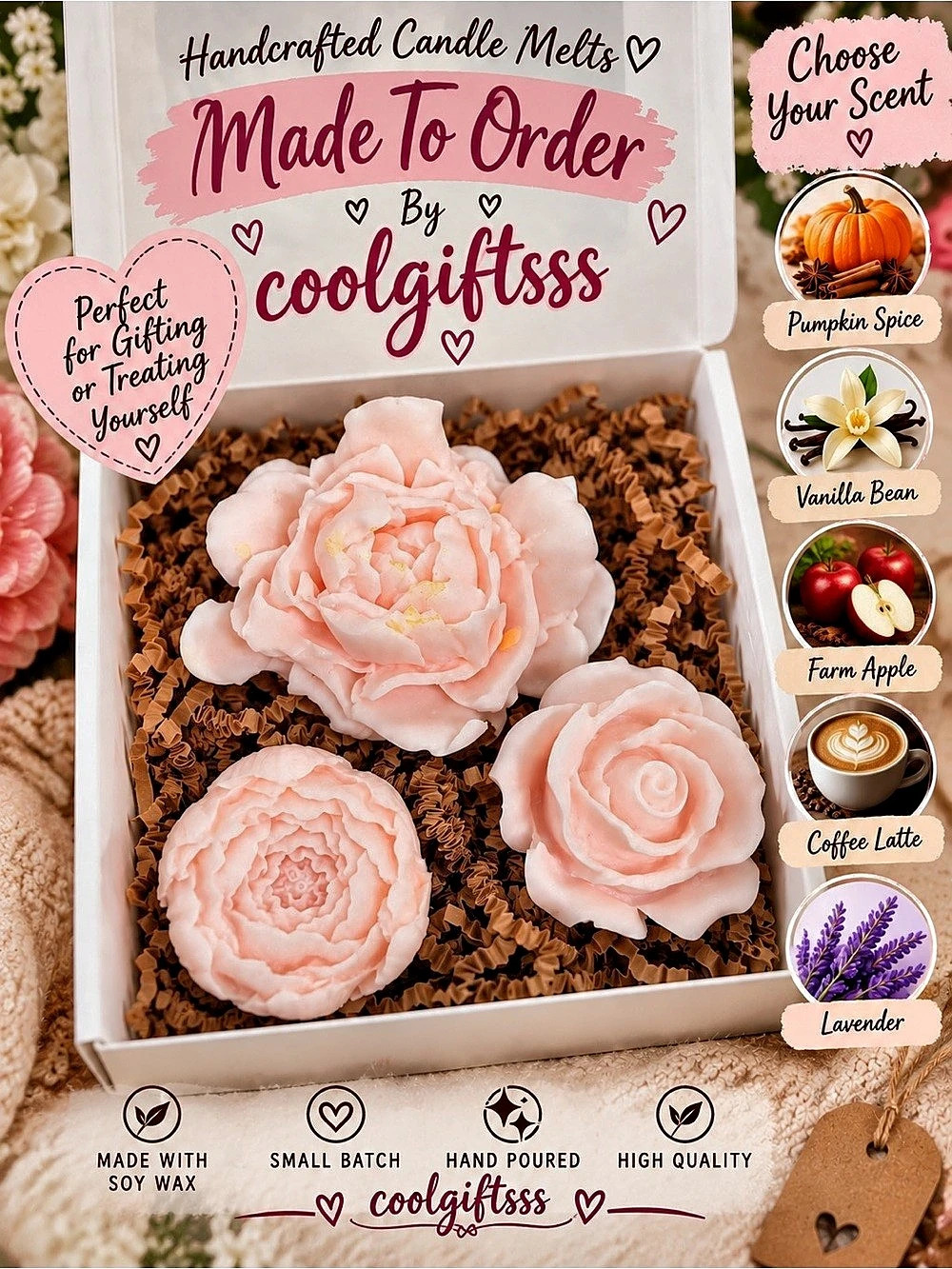 Handmade Floral Wax Melts | Wedding Favors, Table Decor & Holiday Gifts